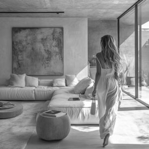 vrouw loopt rond in een woonkamer ontworpen door iDesign interior
